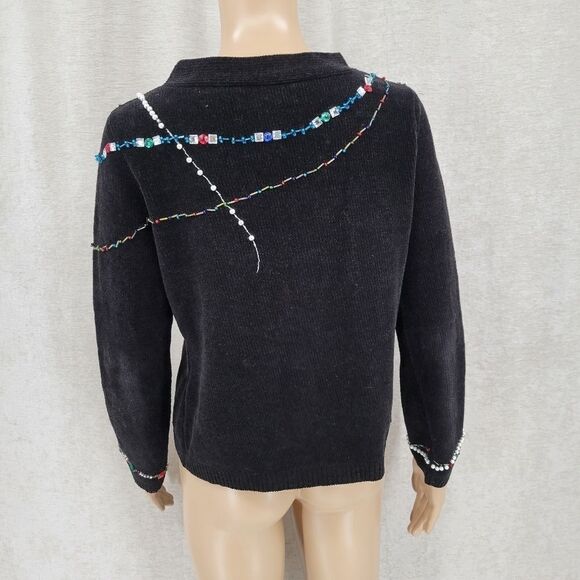 Christopher Radko Vintage Black Chenille Sweater With Beautiful Gems + Beading - Picture 7 of 10